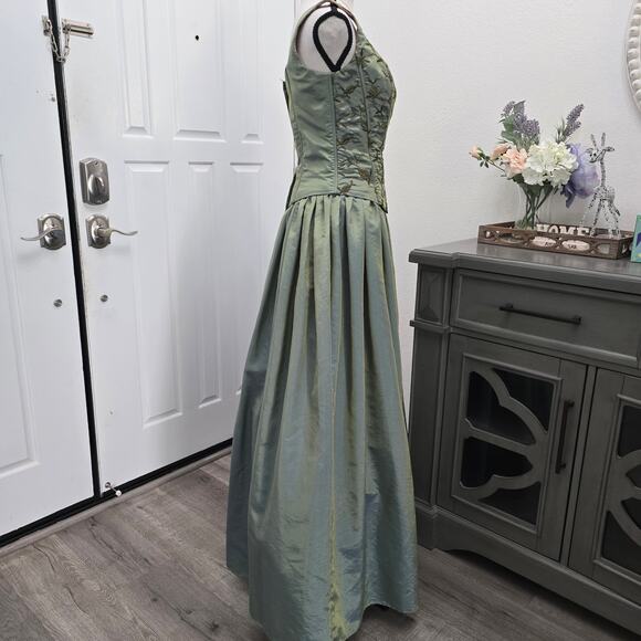 Vtg Scott McClintock Sage Green Taffeta Ball Gown 8 bridgerton Regency Fairytale - Picture 3 of 11